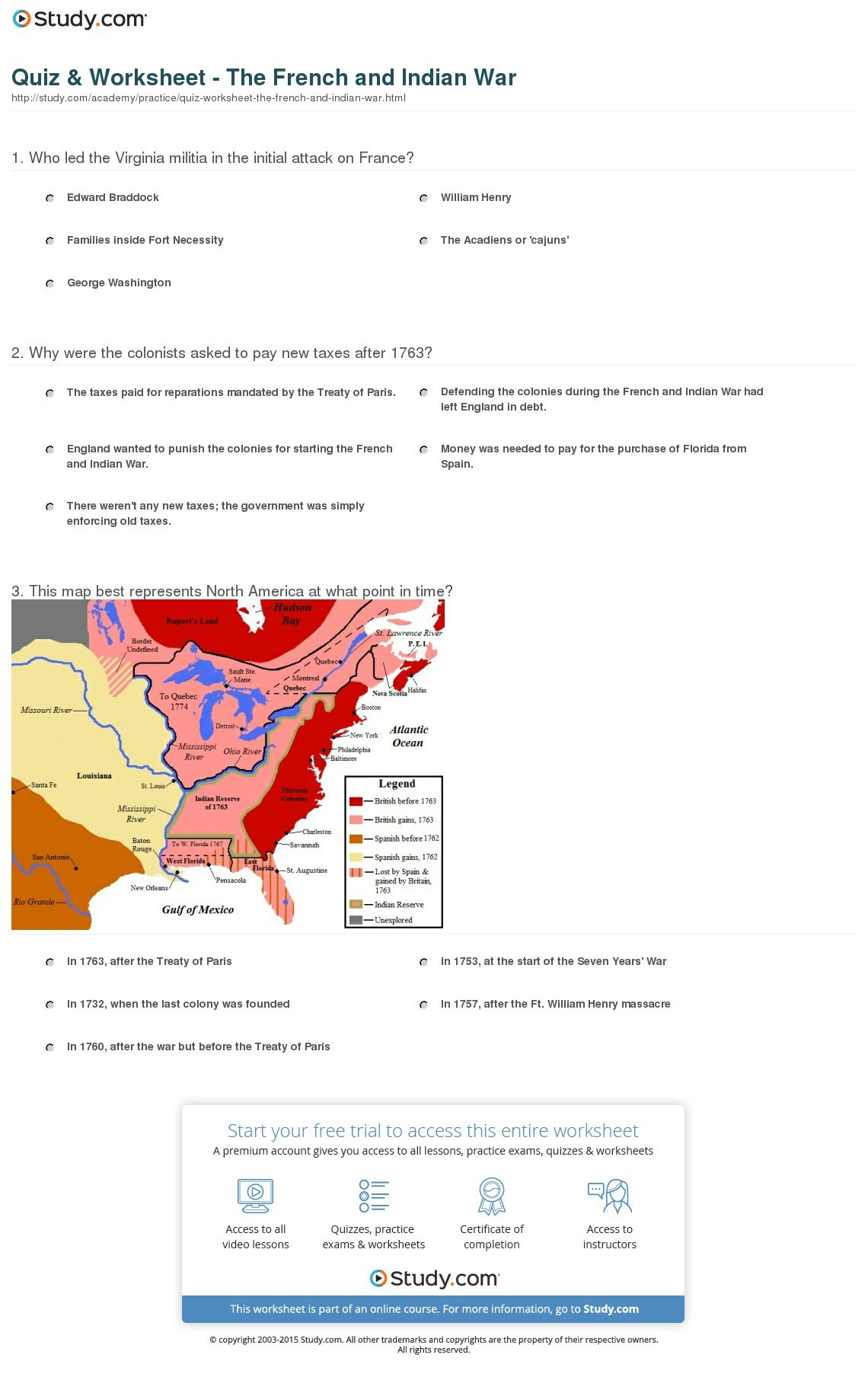 French And Indian War Worksheet Excelguider