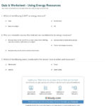 Quiz  Worksheet  Using Energy Resources  Study Or Energy Resources Worksheet