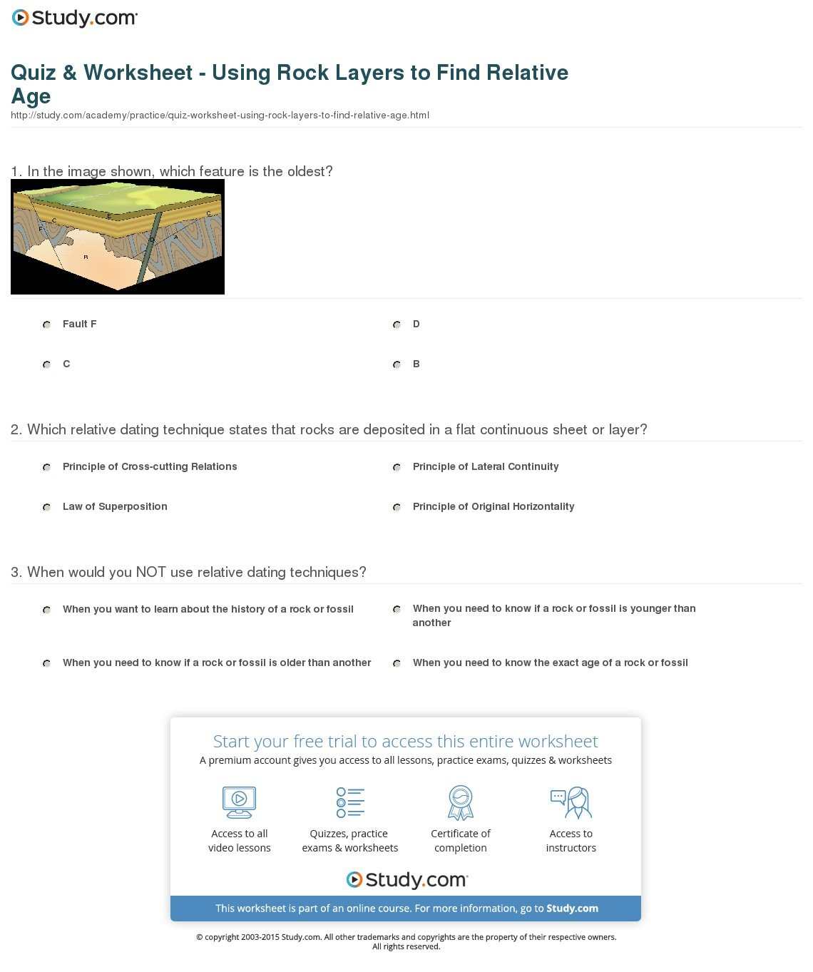 Quiz  Worksheet  Using Rock Layers To Find Relative Age  Study For The Relative Age Of Rocks Worksheet
