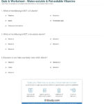 Quiz  Worksheet  Watersoluble  Fatsoluble Vitamins  Study In Vitamins Minerals And Water Worksheet Answers