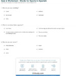 Quiz  Worksheet  Words For Sports In Spanish  Study And Did You Get It Spanish Worksheet Answers