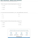 Quiz  Worksheet  Writing Linear Equations  Study Regarding Worksheet Level 2 Writing Linear Equations Answers