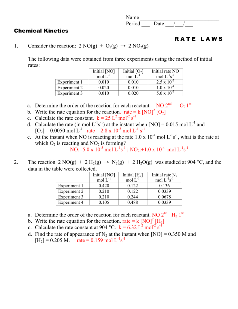 Rate Law Worksheet 2 Also Ap Chemistry Worksheets With Answers