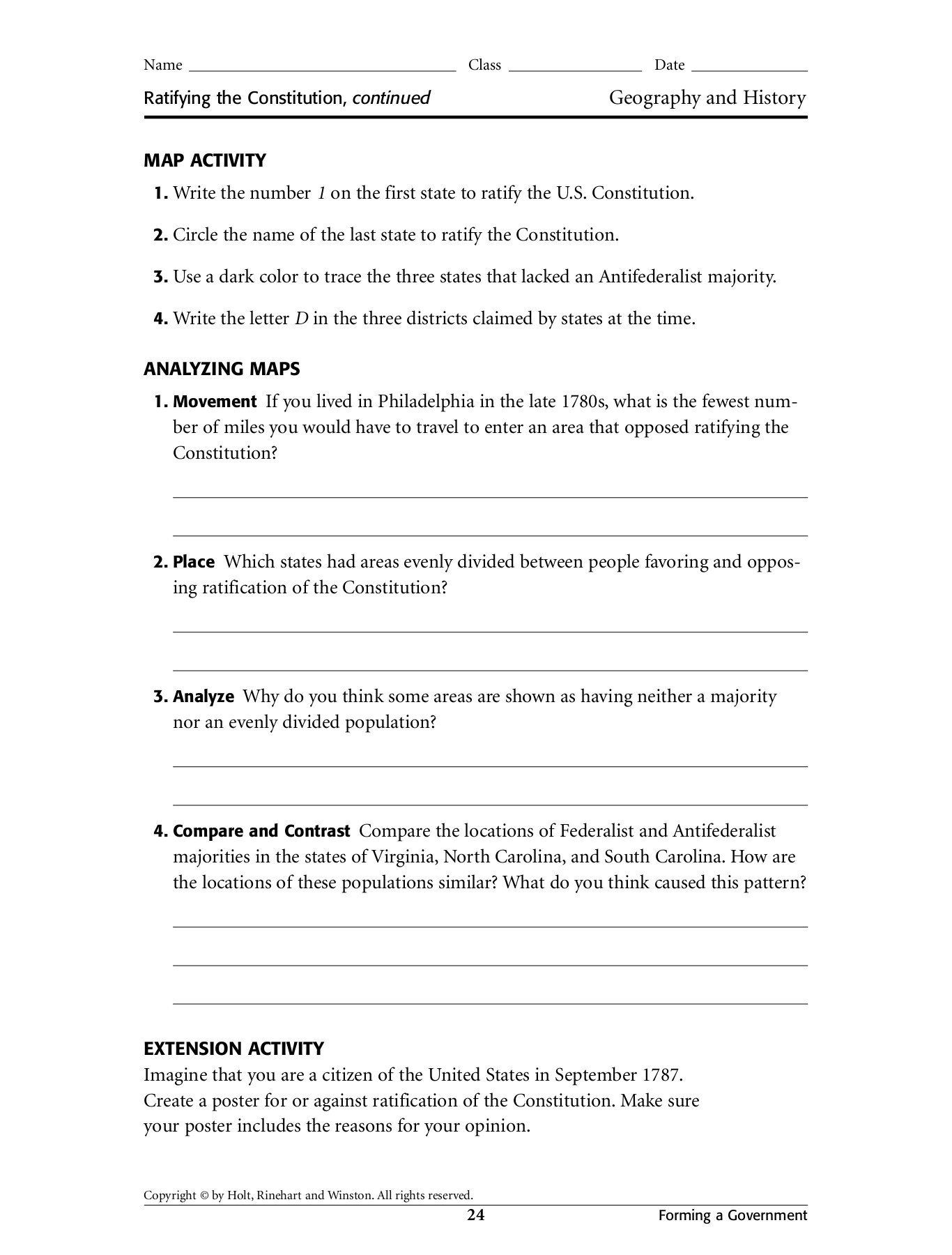 Ratifying The Constitution  Neomin Pages 1  4  Text Version With The Birth Of The Constitution Worksheet Answer Key