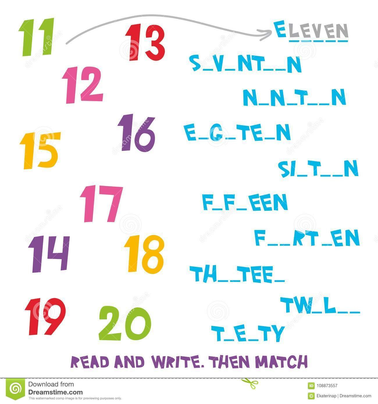 Read And Write Then Match The Numbers 11 To 20 Kids Words Learning With Regard To Learning To Read Worksheets