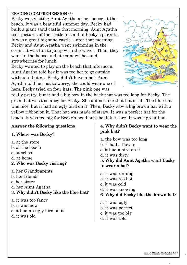Reading Comprehension For Beginner And Elementary Students 3 Within Beginning Reading Worksheets