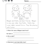 Reading Comprehension Worksheet  Free Kindergarten English With Regard To Comprehensions Worksheets