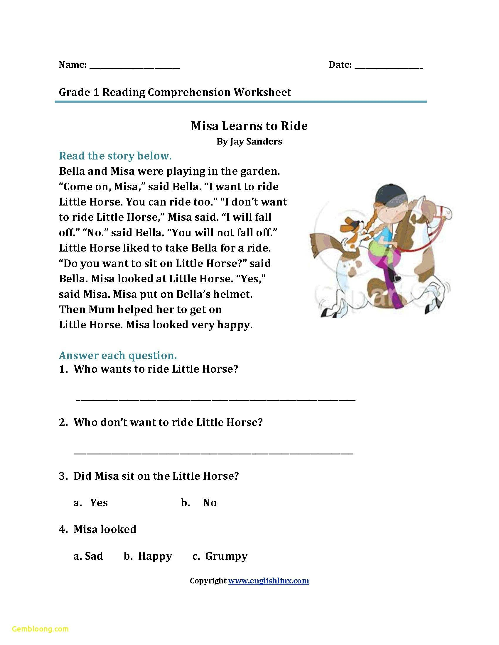 Reading Comprehension Worksheets For 1St Grade  Cramerforcongress As Well As Year 1 Reading Comprehension Worksheets Free