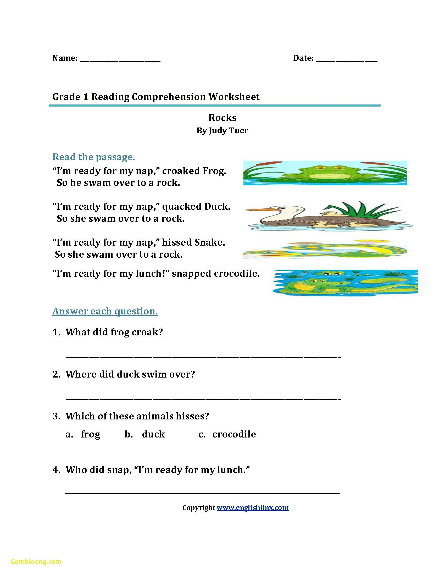 Reading Comprehension Worksheets For 1St Grade  Cramerforcongress With Reading Comprehension Worksheets High School