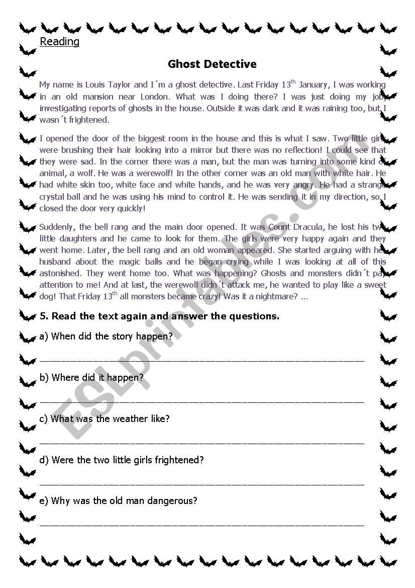 Reading For Halloween Or Misteries  Esl Worksheetangysot Inside The Haunted History Of Halloween Worksheet Answers