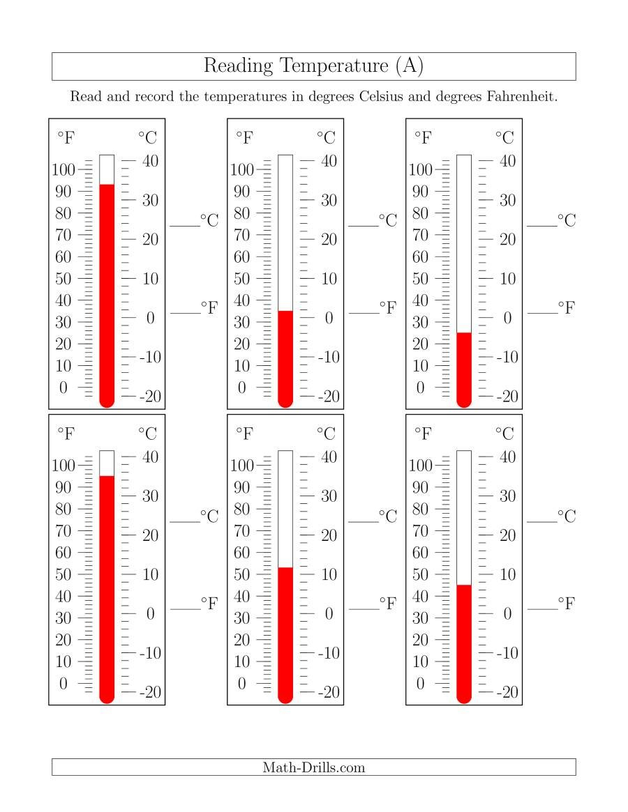 Reading Temperatures From Thermometers A Also Reading A Thermometer Worksheet