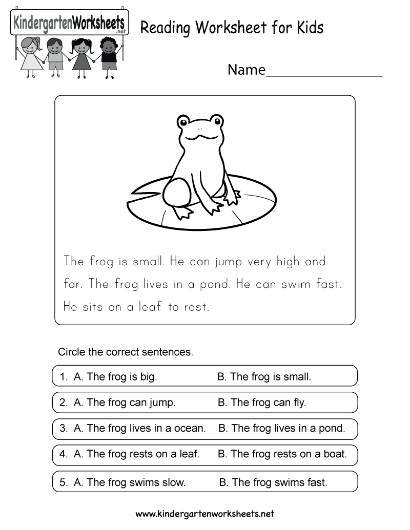 Reading Worksheet For Kids  Free Kindergarten English Worksheet For Regarding Kindergarten Reading Worksheets