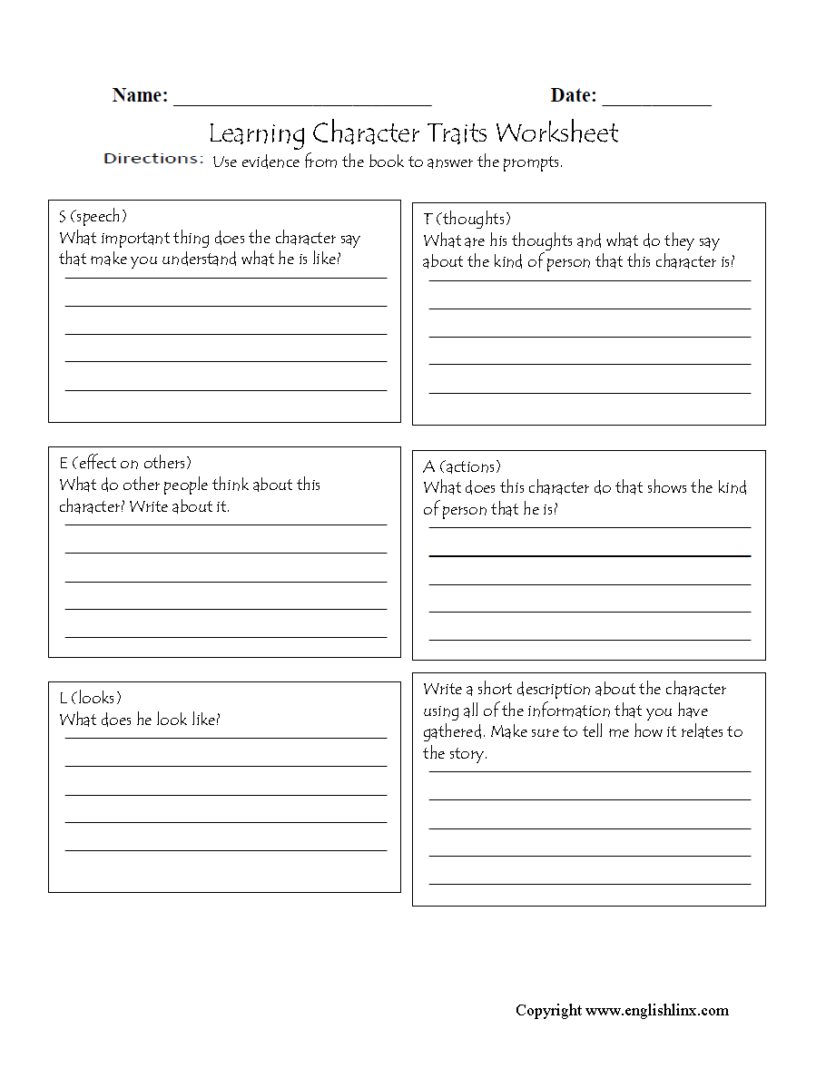 Reading Worksheets  Character Traits Worksheets Also Character Traits Worksheet Pdf