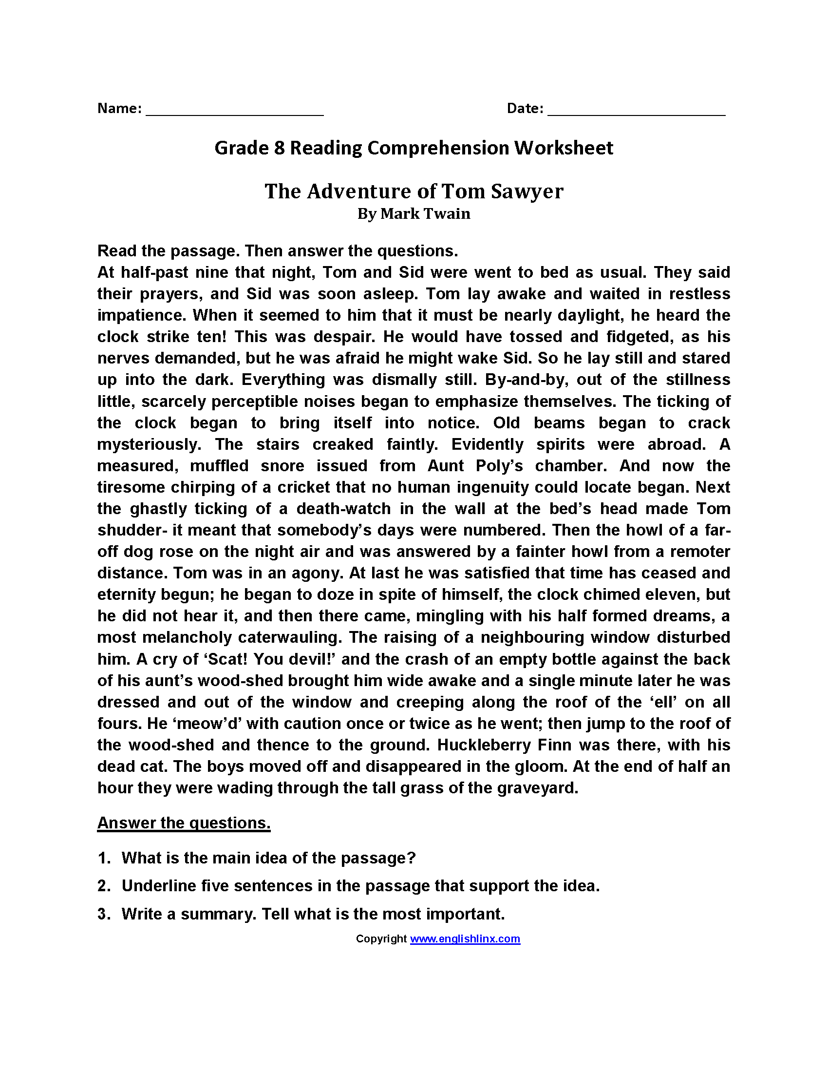 Reading Worksheets  Eighth Grade Reading Worksheets Together With Reading Comprehension High School Worksheets Pdf