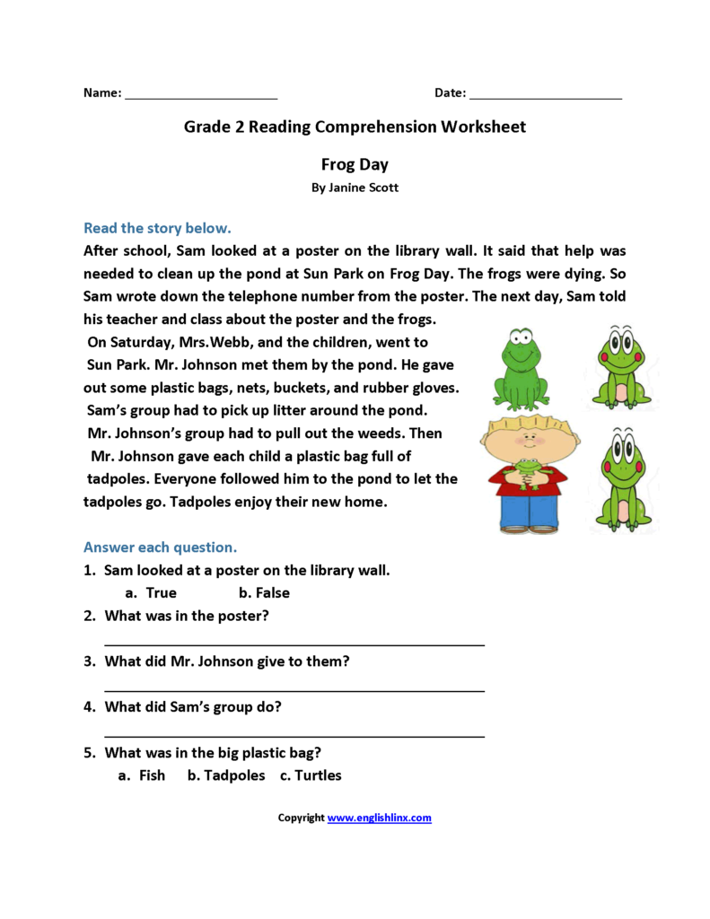 Free 2Nd Grade Reading Comprehension Worksheets Multiple ...