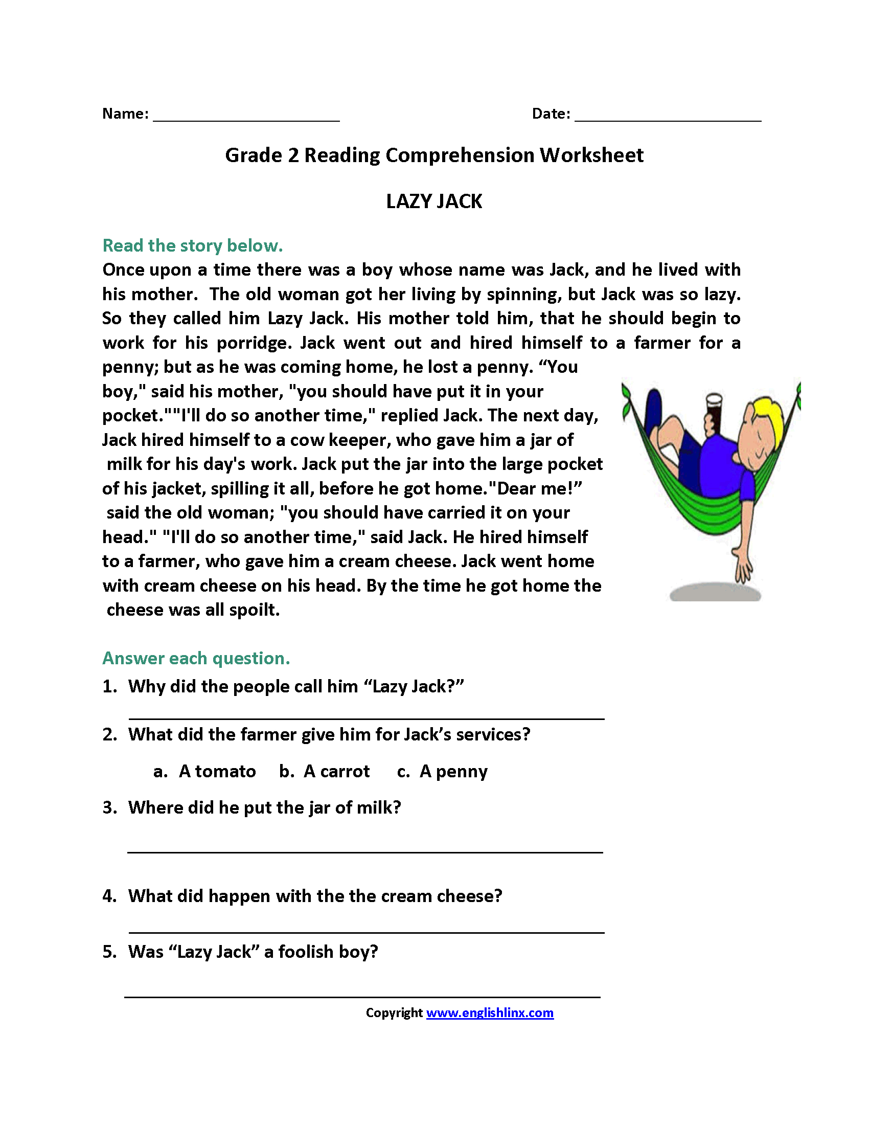 Reading Worksheets  Second Grade Reading Worksheets Throughout Reading Worksheets For Grade 2