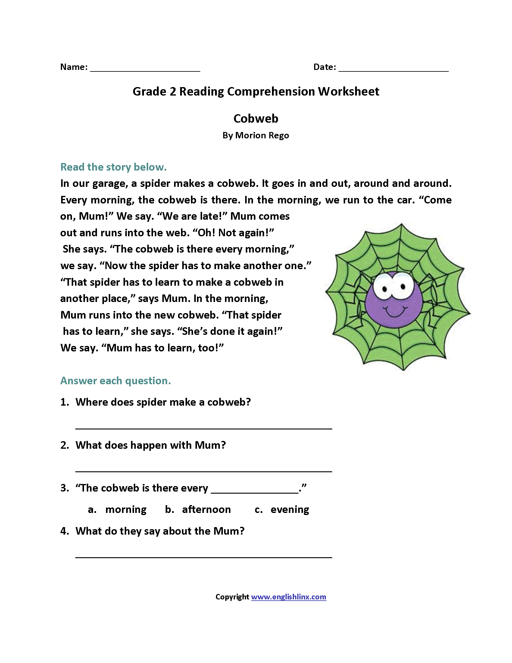 Reading Worksheets  Second Grade Reading Worksheets Within Second Grade Reading Comprehension Worksheets