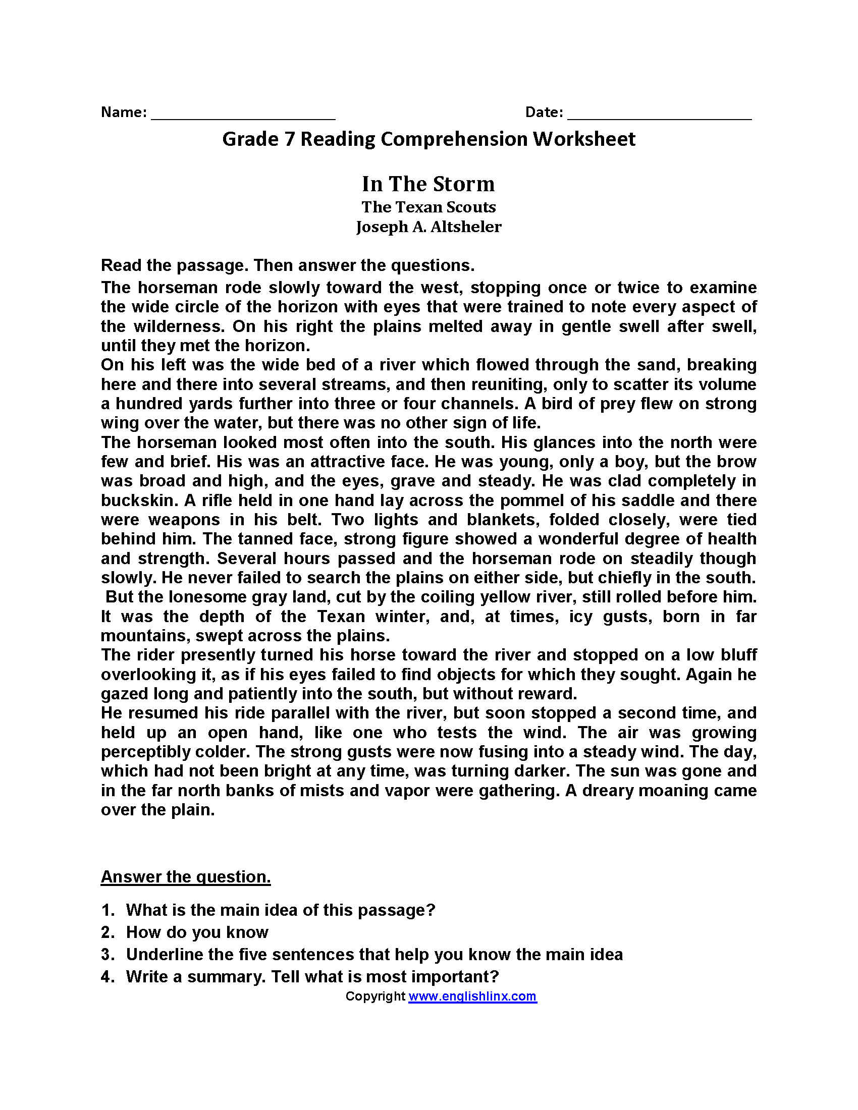 Reading Worksheets  Seventh Grade Reading Worksheets Pertaining To 7Th Grade Reading Comprehension Worksheets Pdf