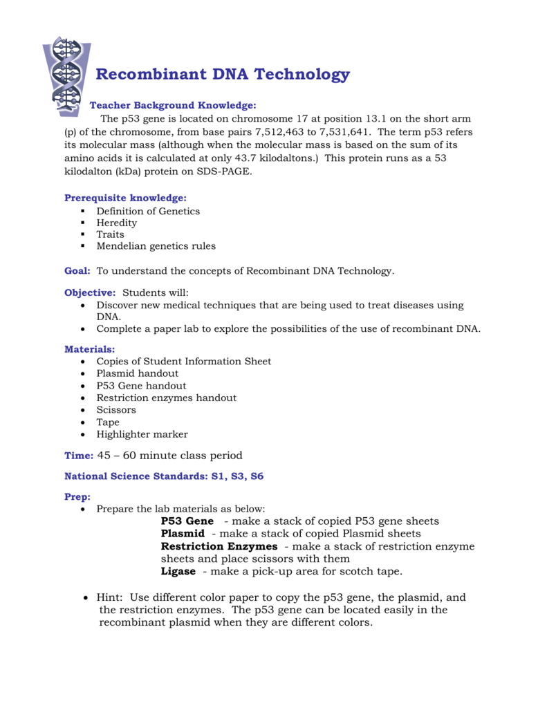 Recombinant Dna Technology As Well As Recombinant Dna Technology Worksheet Answers