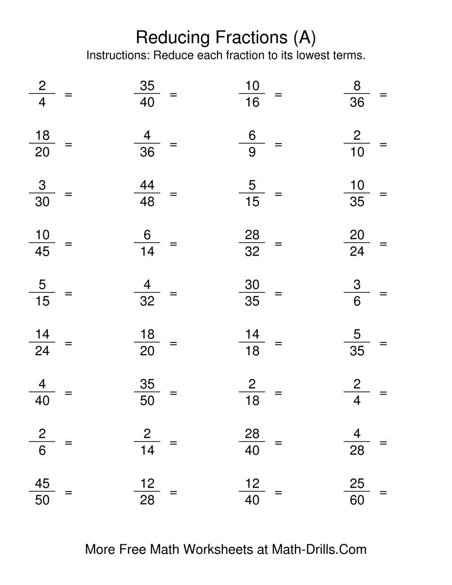 Reducing Fractions To Lowest Terms A Regarding Reducing Fractions To Lowest Terms Worksheets