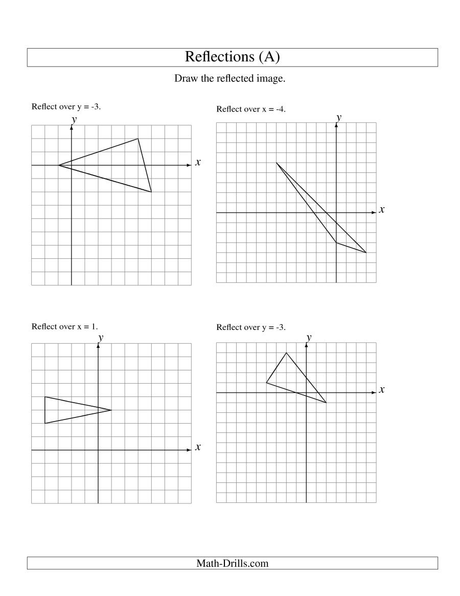 Reflection Of 3 Vertices Over Various Lines A For Geometry Reflection Worksheet