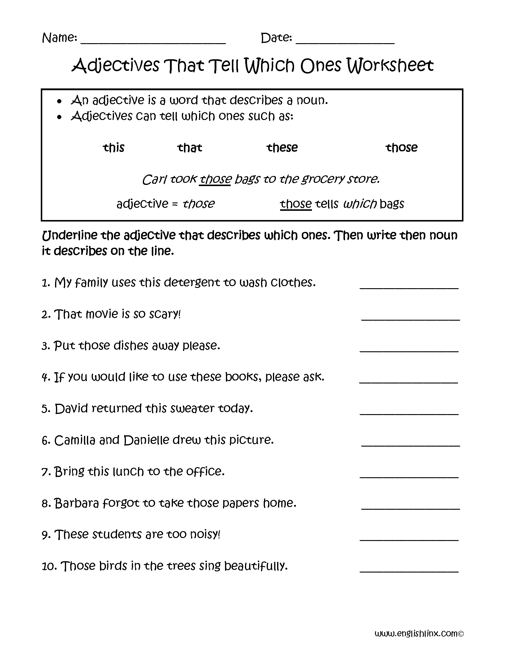 Regular Adjectives Worksheets  Adjectives That Tell Which One Or Words Used As Nouns And Adjectives Worksheet