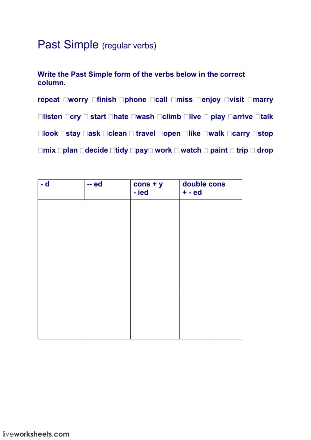 Regular Verbs Past Simple Worksheet Together With Y To Ied Worksheets
