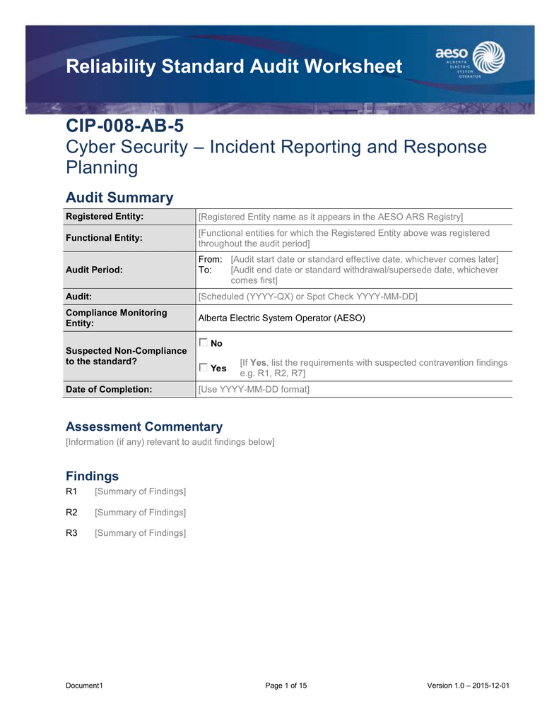Reliability Standard Audit Worksheet Cip008Ab5 Cyber Security Along With Cyber Security Worksheet
