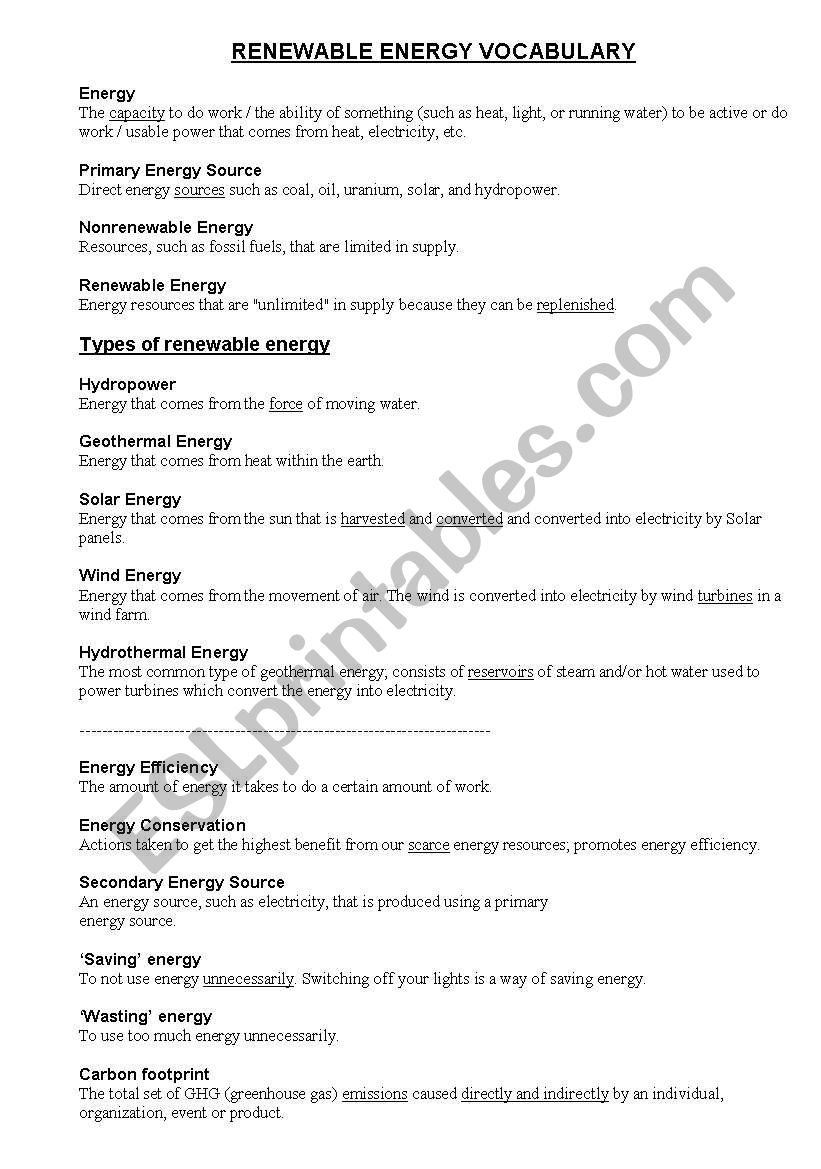 Renewable And Non Renewable Energy Worksheet Advanced  Esl Throughout Renewable And Nonrenewable Energy Worksheets