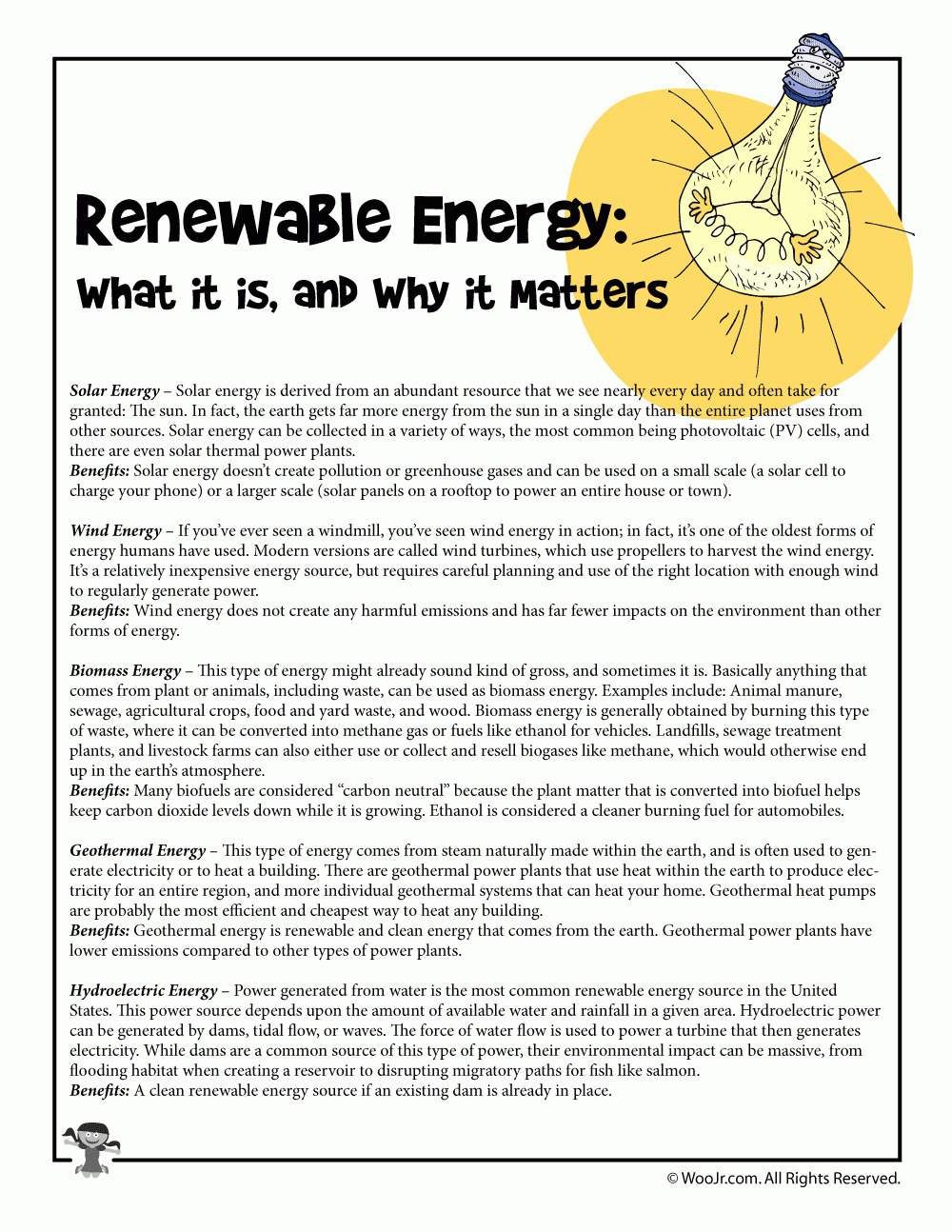 Renewable Energy Lesson Plan And Printable Worksheets  Woo Jr Throughout Energy Resources Worksheet