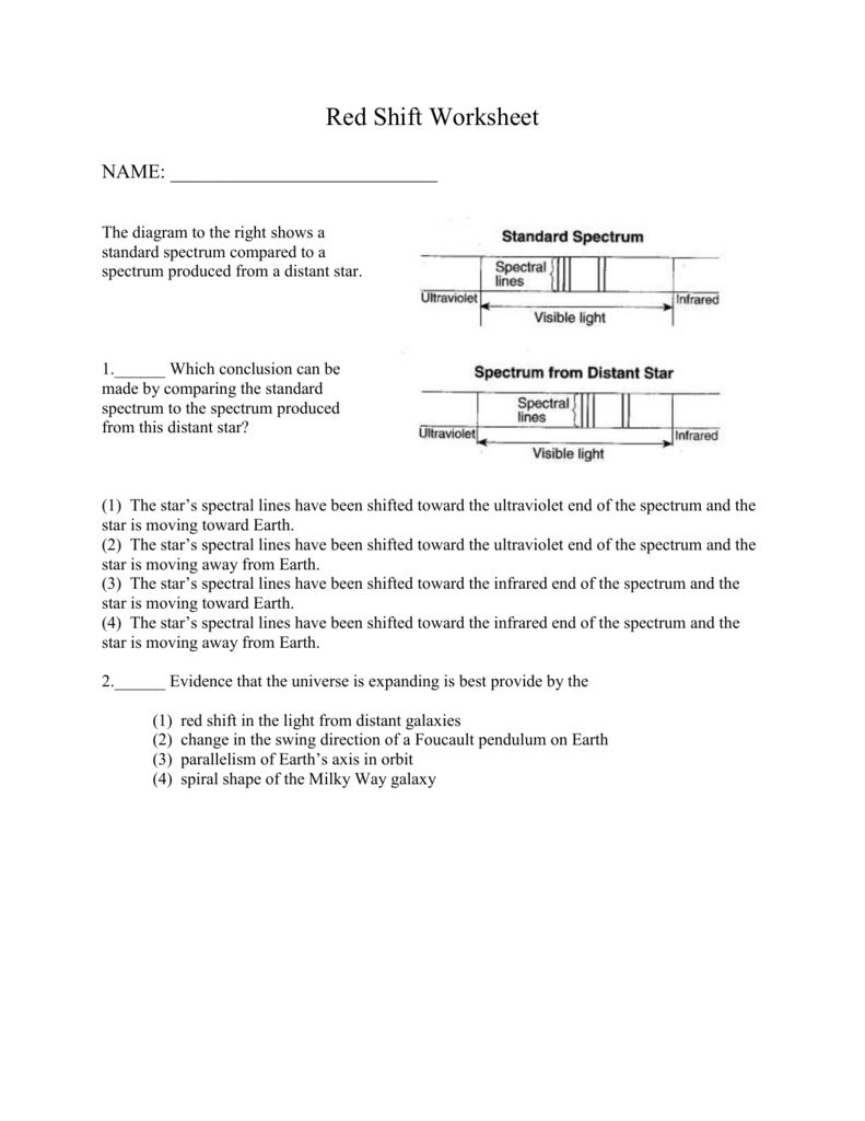 Review Worksheet On Red Shift Also Red Shift Worksheet Answers