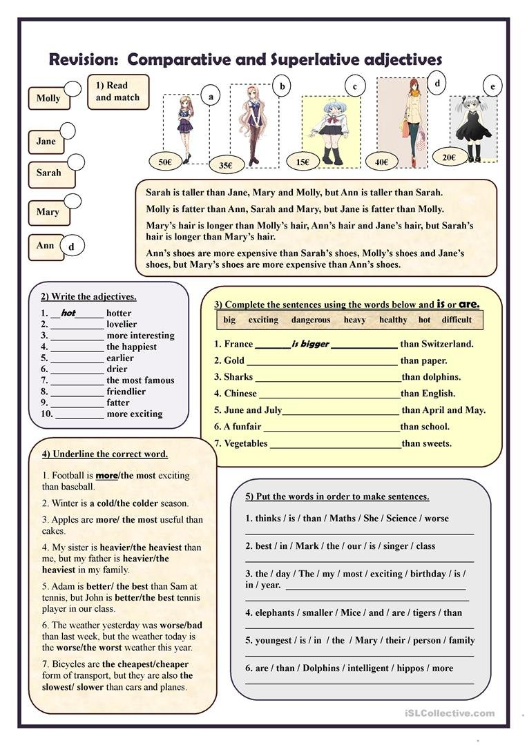Revision Comparative And Superlative Adjectives Worksheet  Free Intended For Comparative And Superlative Adjectives Worksheet