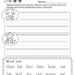 Rhyming Words Practice Worksheet  Free Kindergarten English Throughout Rhyming Words Worksheets For Kindergarten