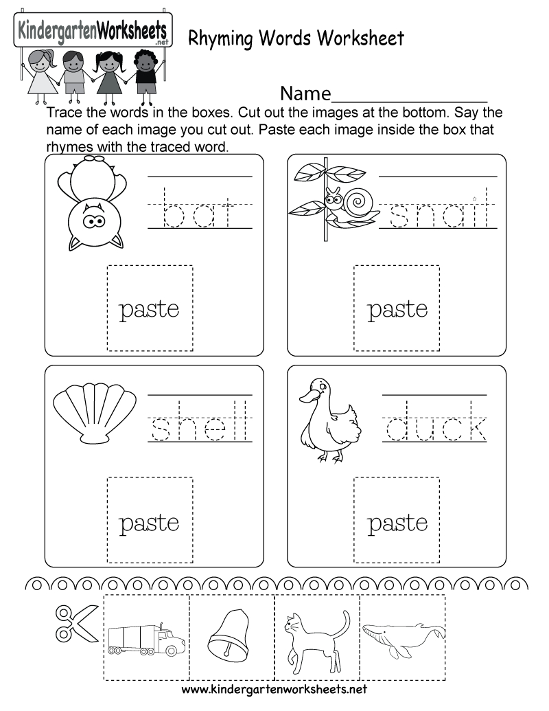 Rhyming Words Worksheet  Free Kindergarten English Worksheet For Kids Within Rhyming Words Worksheets For Kindergarten