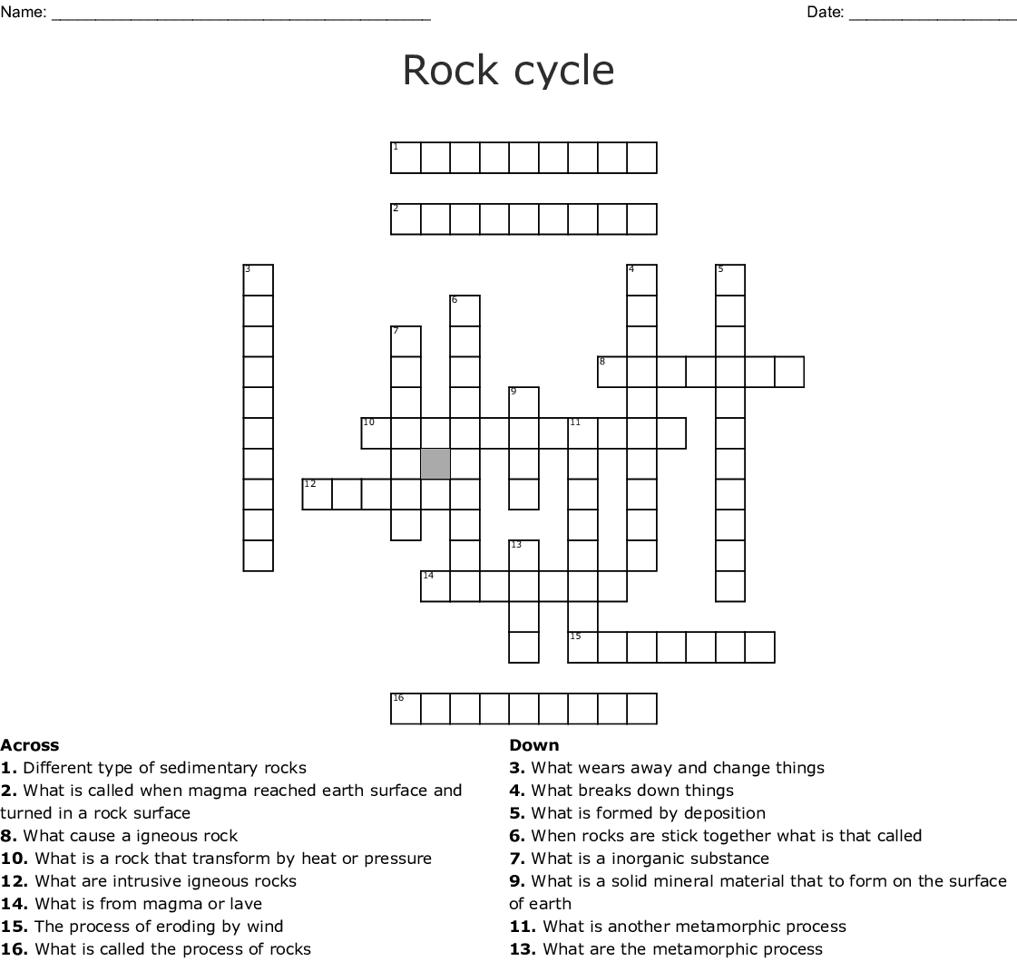 Rock Cycle Crossword  Wordmint With Regard To Rock Cycle Worksheet Answers