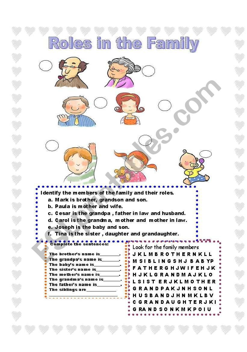 Roles In The Family Match And Complete  Esl Worksheetilona Inside Family Roles Worksheet