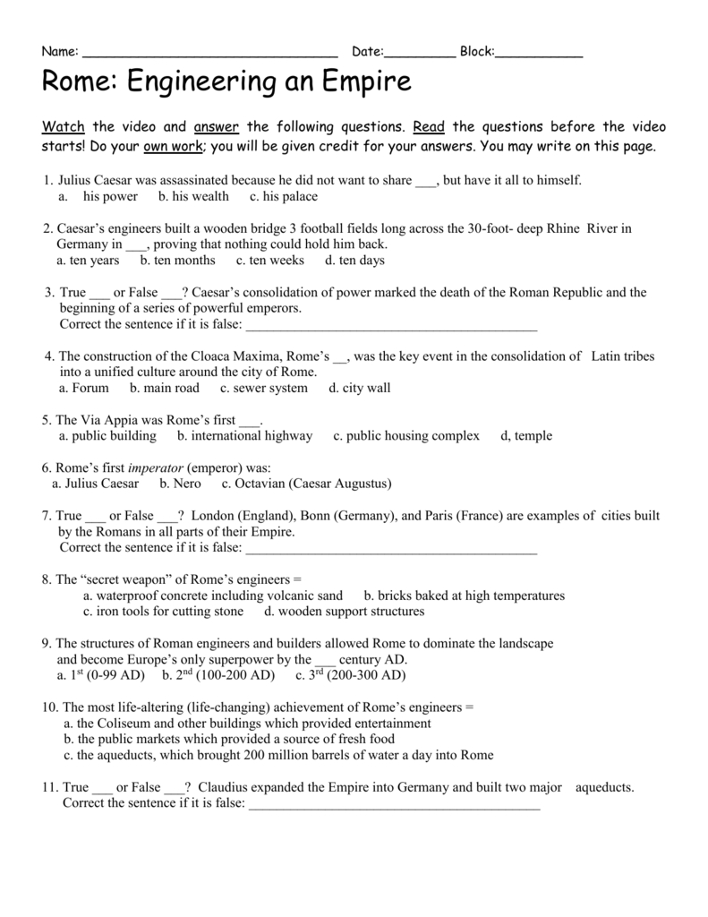 Rome Engineering An Empire In Rome Engineering An Empire Worksheet
