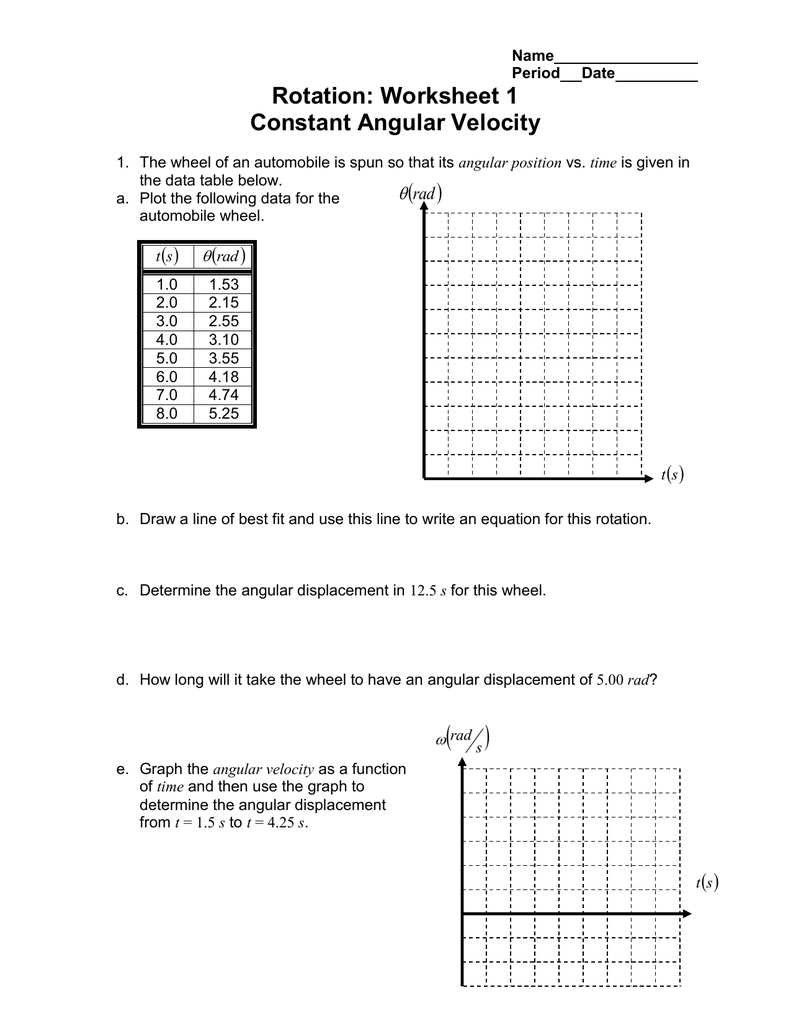 Rotation Worksheet 1 Constant Angular Velocity    For Rotations Worksheet Answers