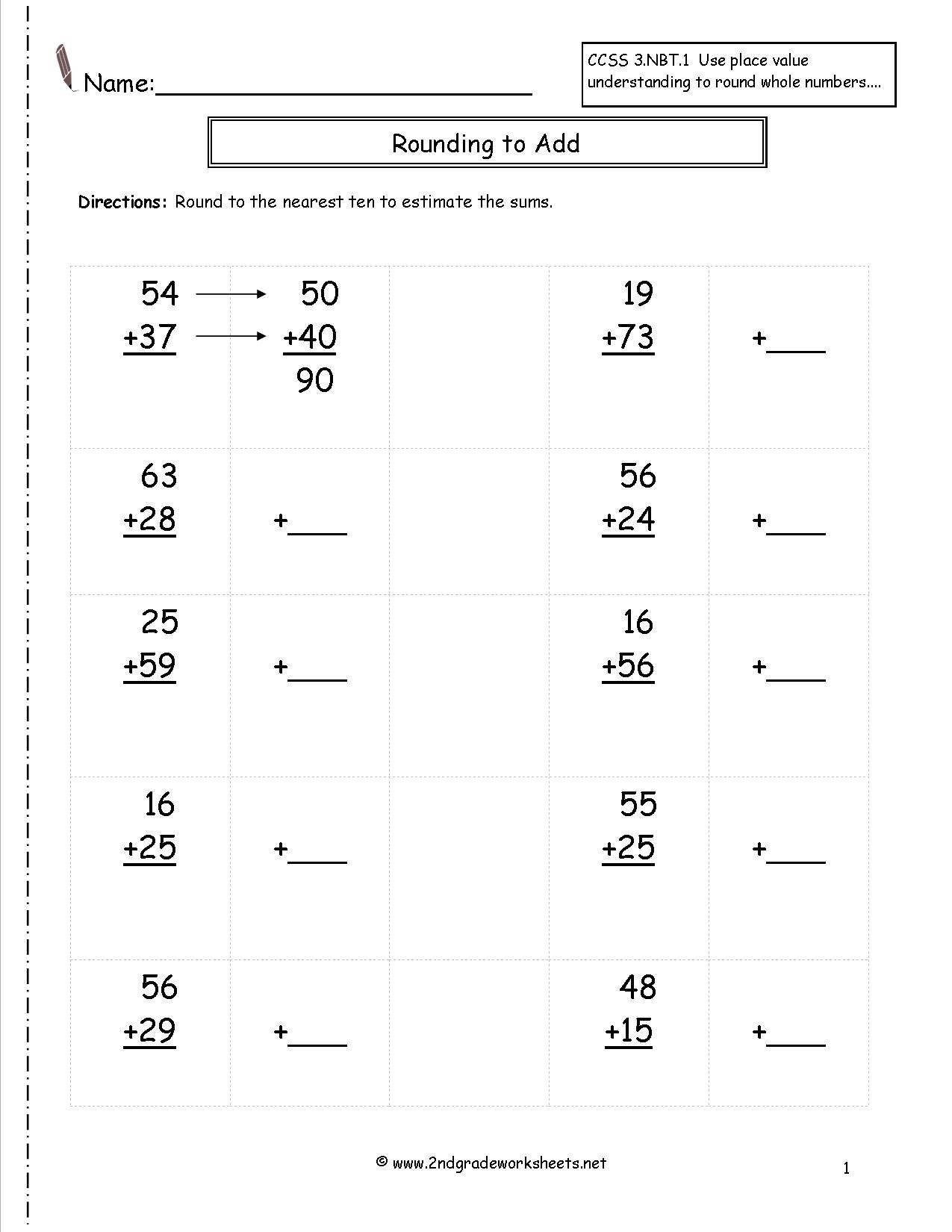 Rounding Whole Numbers Worksheets Intended For Estimating Sums And Differences Worksheets
