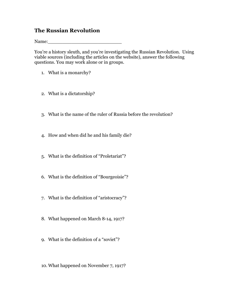 Russian Revolution Worksheet Or The Russian Revolution Worksheet Answers