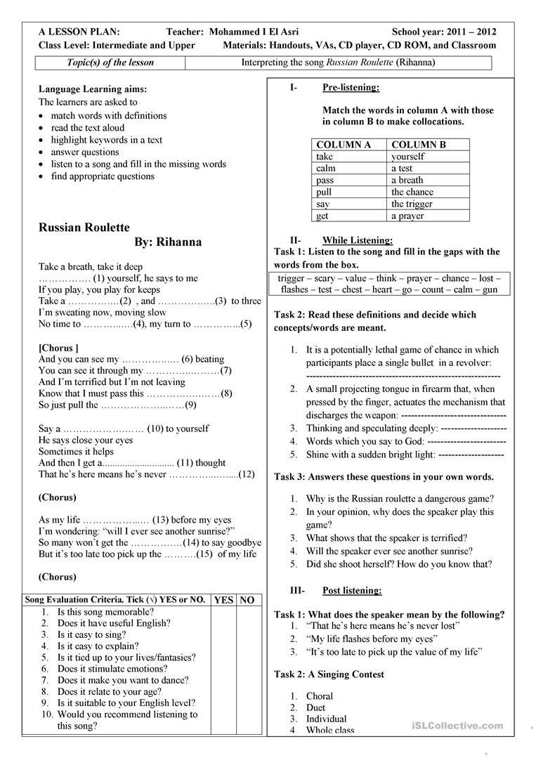 Russian Roulette Worksheet  Free Esl Printable Worksheets Made And Russian For Beginners Worksheets