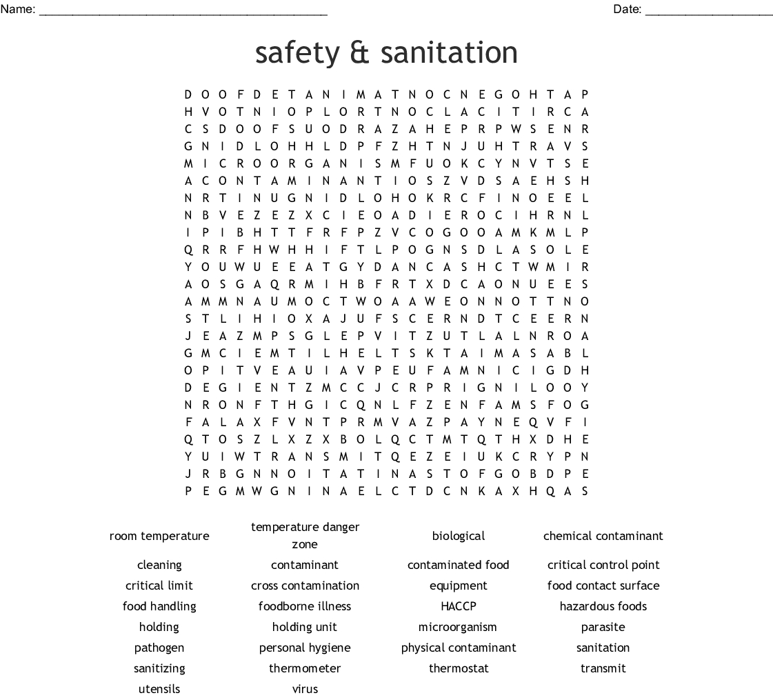 Safety  Sanitation Word Search  Wordmint Together With Food Safety And Sanitation Worksheet Answers