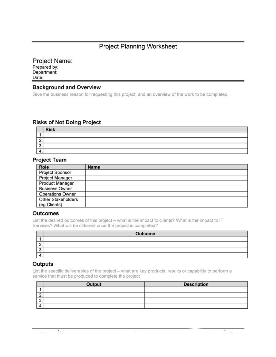 Schedule Template Project Planning Worksheet Professional Plan Regarding Project Planning Worksheet