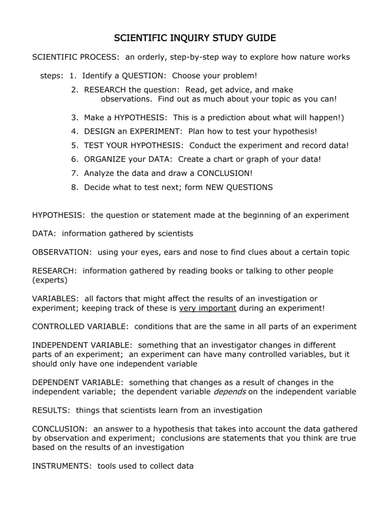 Scientific Inquiry Study Guide In Scientific Inquiry Worksheet Answers