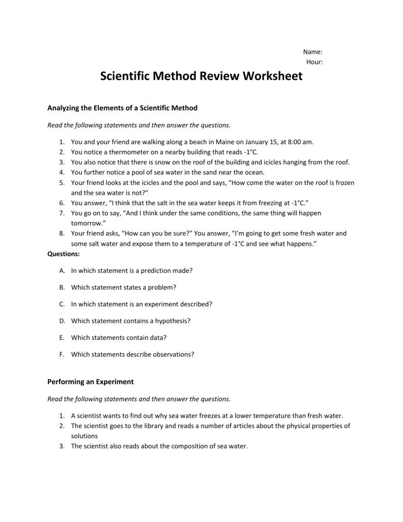 Scientific Method Review Worksheet Also Scientific Method Worksheet Answers