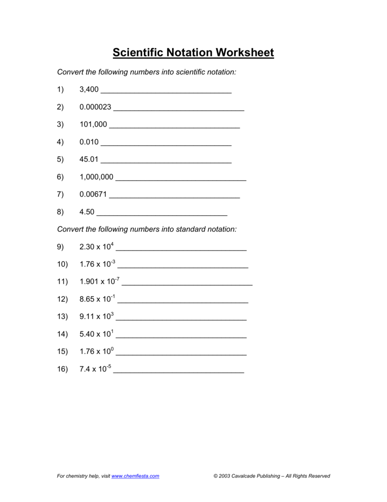 Scientific Notation Worksheet For Scientific Notation Worksheet Answers