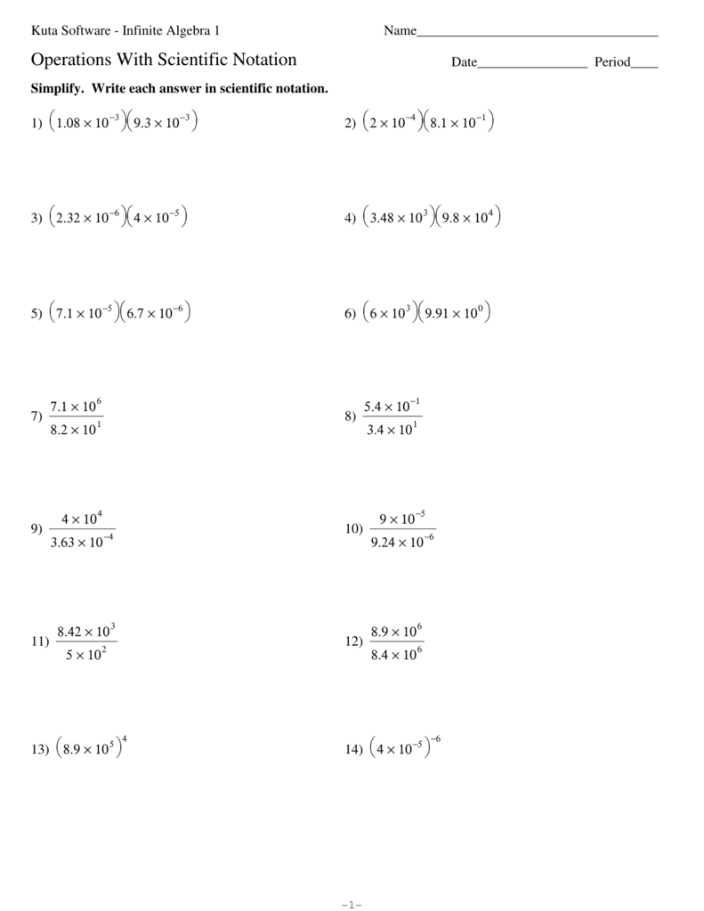 Scientific Notation Worksheets For Operations In Scientific Notation Worksheet