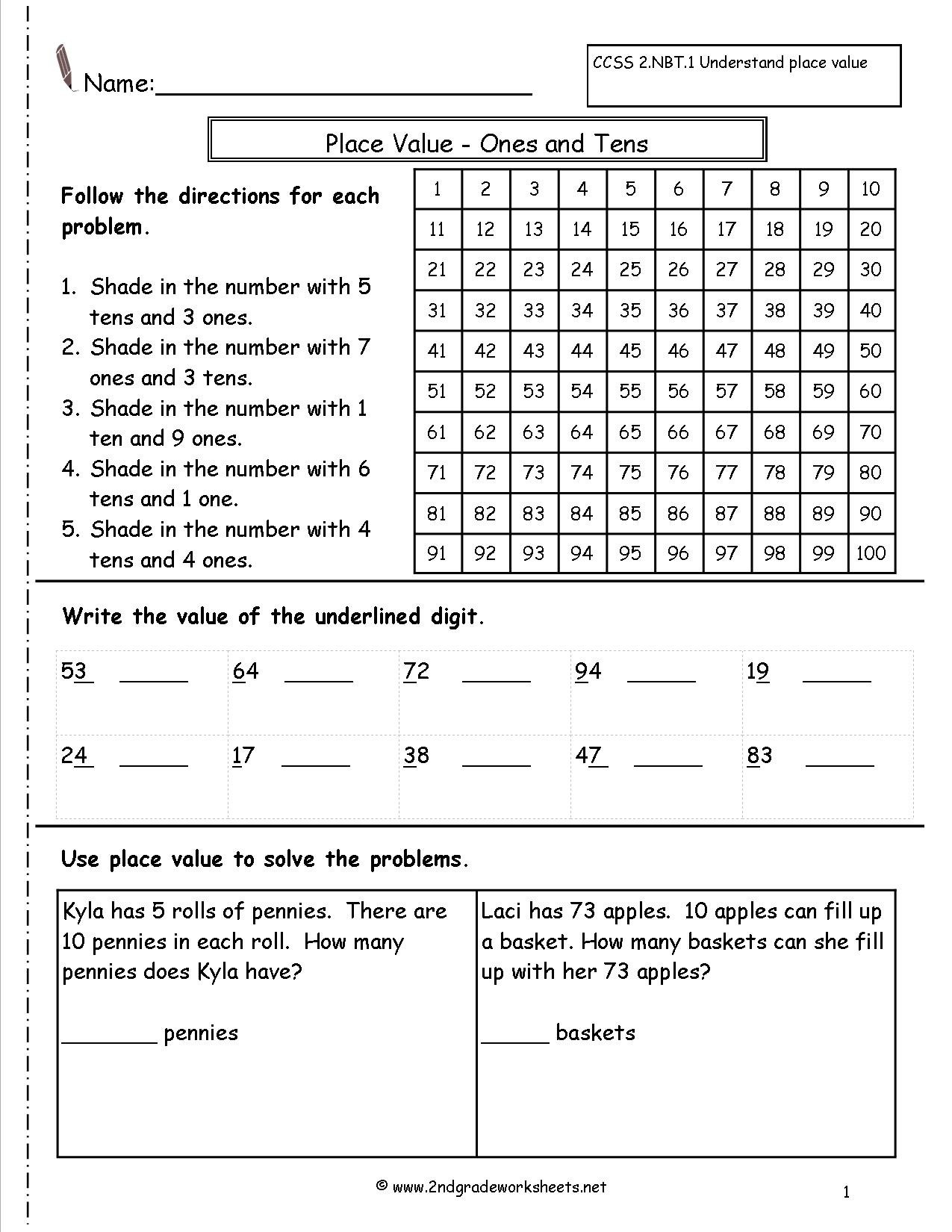 Second Grade Place Value Worksheets Along With Place Value First Grade Worksheets