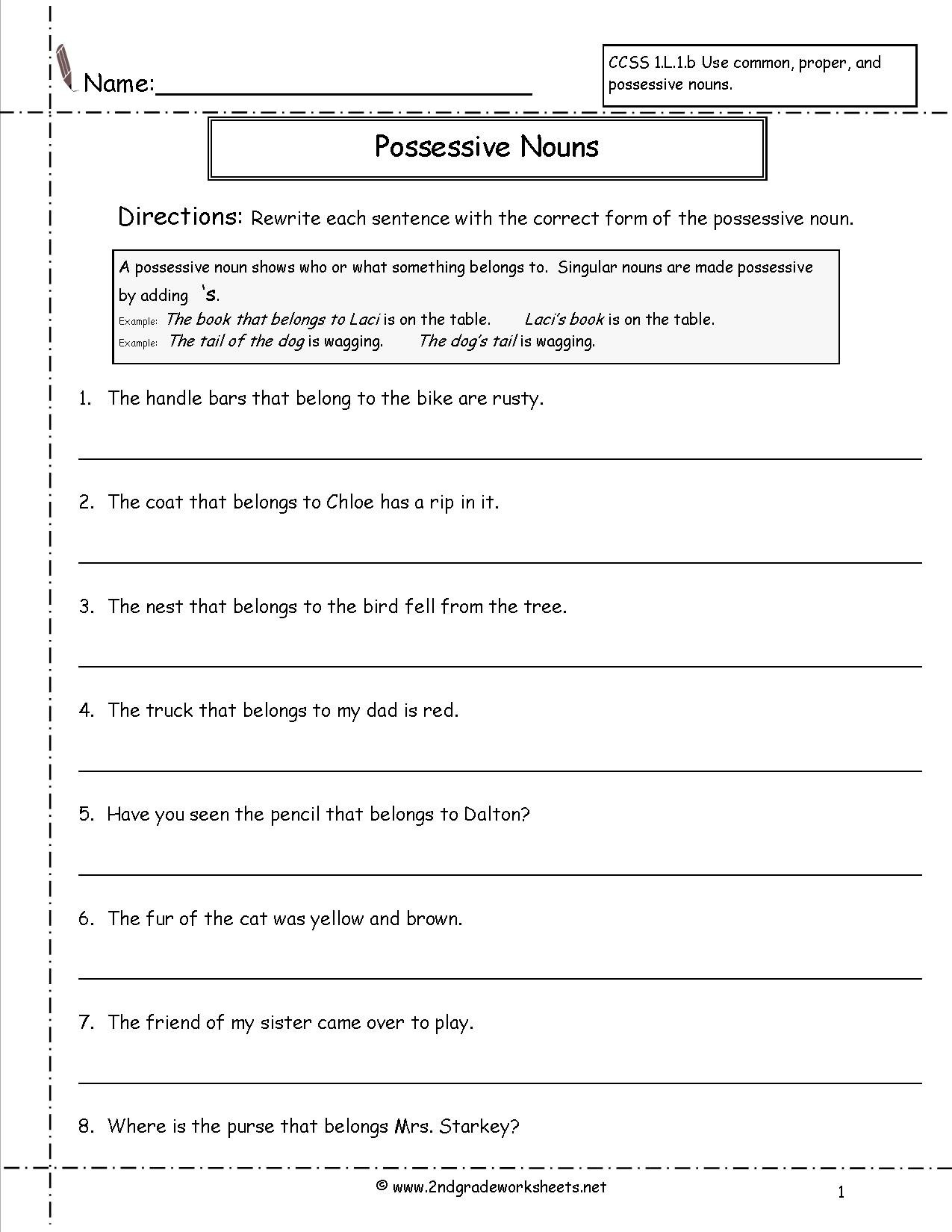 Second Grade Possessive Nouns Worksheets In Nouns Worksheet 2Nd Grade 