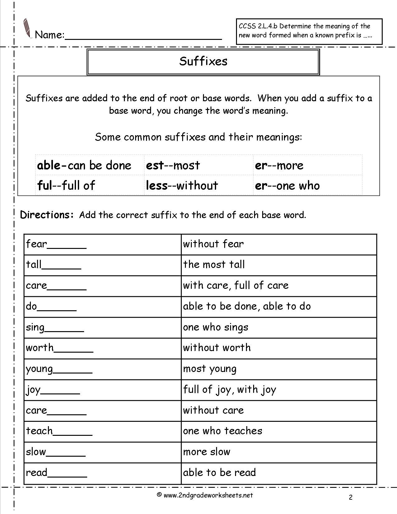 Second Grade Prefixes Worksheets For Prefix And Suffix Worksheets 5Th Grade